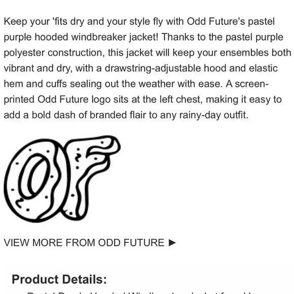Odd Future Pastel Purple Hooded Windbreaker Jacket - Picture 6 of 10